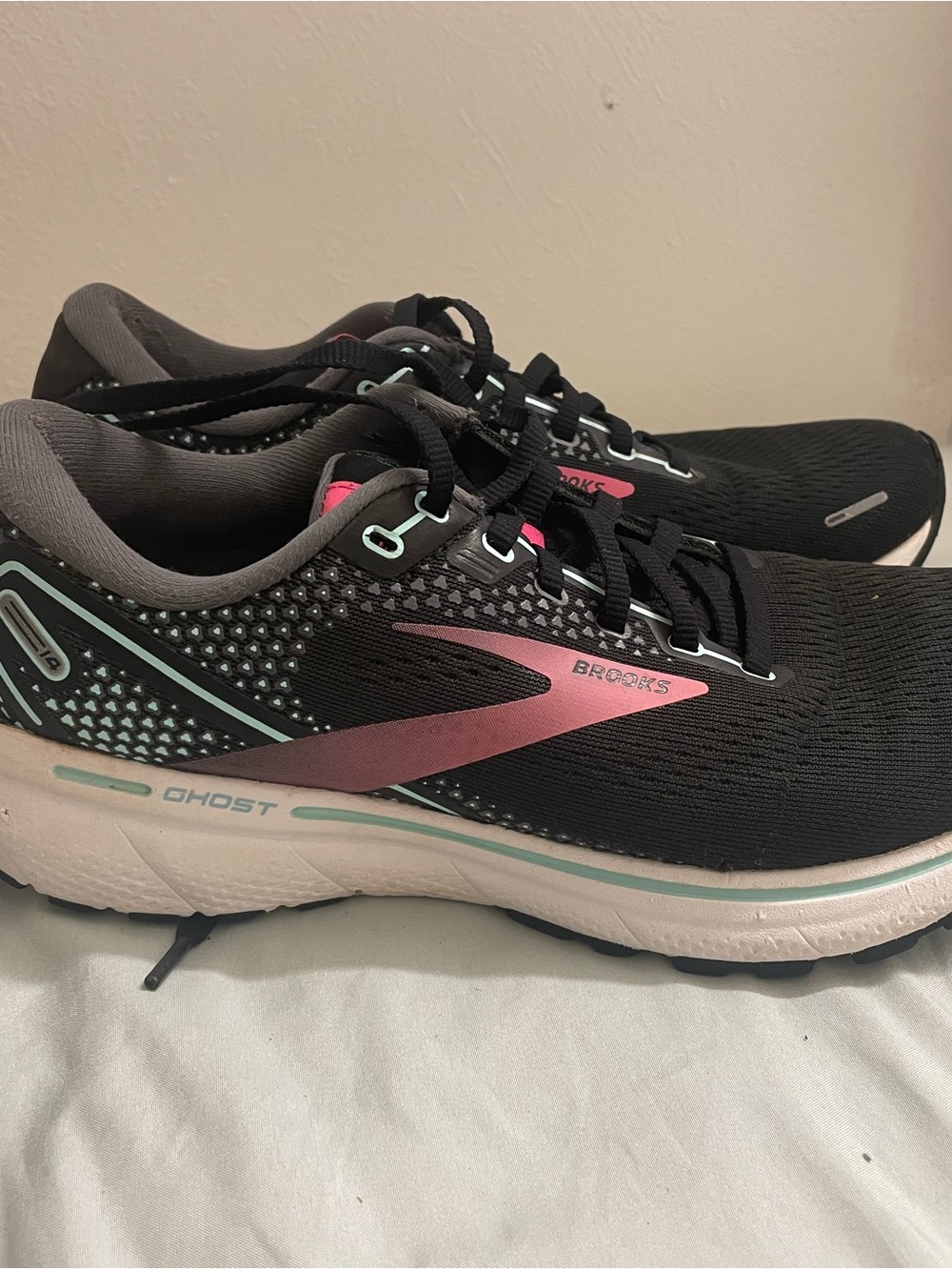 Brooks Women's Black Pink and Mint Ghost Running Shoes